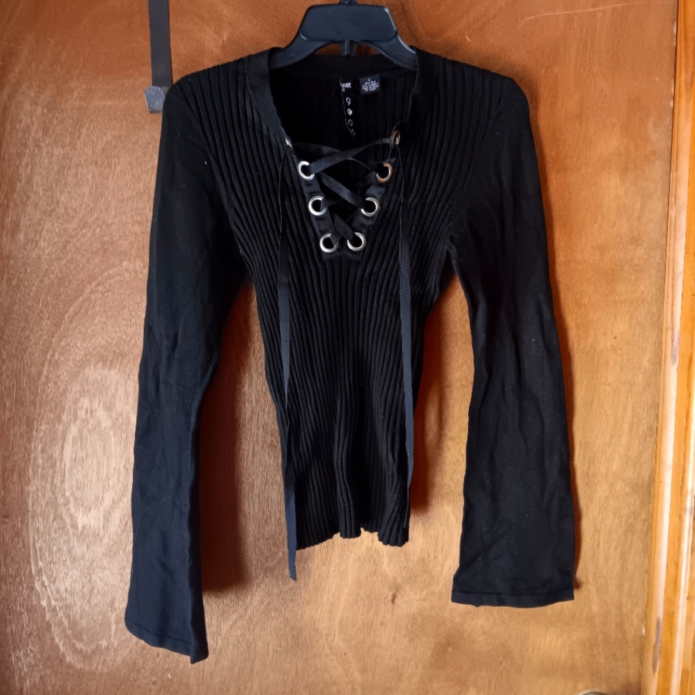 WR Black Lace-Up Ribbed Top